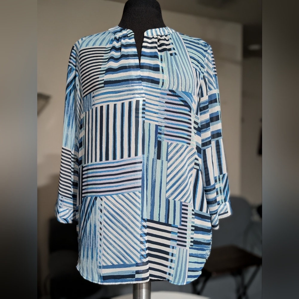 Striped Patchwork Blue Women's Blouse